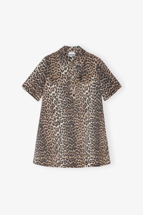 Ganni Mixed Leopard Mini Dress - Size 10/12 Organic Cotton