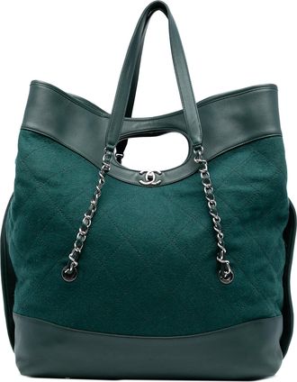 Chanel Extra Large Stitched Wool and Calfskin 31 Shopping BagChanel Green