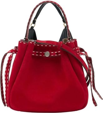 Tory Burch Tory Burch, Bucket Bags, female, Red, Size: ONE SIZE Romy Suede Pick Stitch Bucket Bag