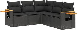 vidaXL Vidaxl - Set De Muebles De Jard&iacute;n 5 Pzas Y Cojines Rat&aacute;n Sint&eacute;tico Negro