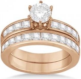 Allurez Princess Diamond Engagement Ring & Bridal Set 14k Rose Gold (1.10ct)