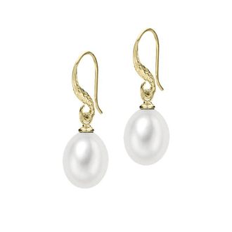 Dower & Hall 12mm Oval White Freshwater Pearl Drop Earrings