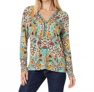 Johnny Was The Janie Favorite Long Sleeve Button Henley Tee In Etris