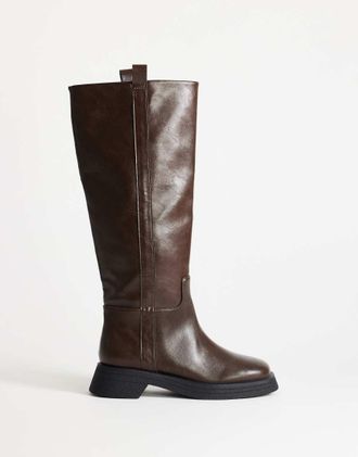 Topshop Lauren stivale al ginocchio con suola spessa marrone cioccolato