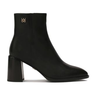 Kazar Schoenen, Dames, Zwart, 36 EU, Leer, Zwarte leren laarzen met een brede hak