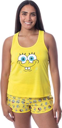 Intimo Nickelodeon SpongeBob SquarePants Womens Faces Tank Pajama Short Set (Medium) Yellow