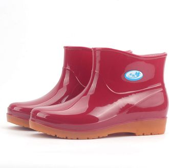 Generic Womens Low Heel Rain Boots Comfortable Round Toe Casual Outdoor Walking Footwear for Wet Weather (Red, 4.5)