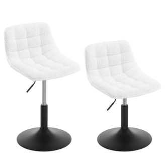 Woltu Woltu - Juego De 2 Taburetes De Bar De Chenilla Con Respaldo, Taburete Regulable En Altura, Blanco