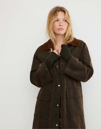 Stradivarius Parka cerato taglio lungo marrone con cappuccio rimovibile