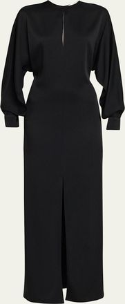 Michael Kors Slit Long-Sleeve Satin Gown