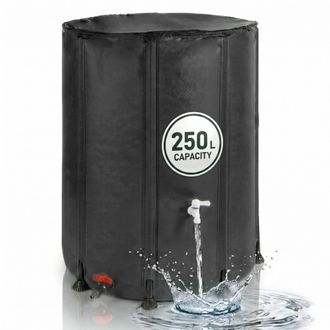 Relaxdays Dep&oacute;sito De Lluvia Plegable Relaxdays 250l, Jard&iacute;n/balc&oacute;n, 2 Grifos, Rebosadero, Tapa Antihojas, Pvc, Negro