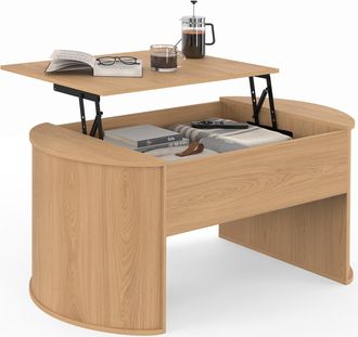 IDMarket Tavolino Ovale Sollevabile Divia 100 Cm In Legno Di Faggio, Design Arrotondato