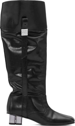 Ganni Slouchy leren knielaarzen - Zwart