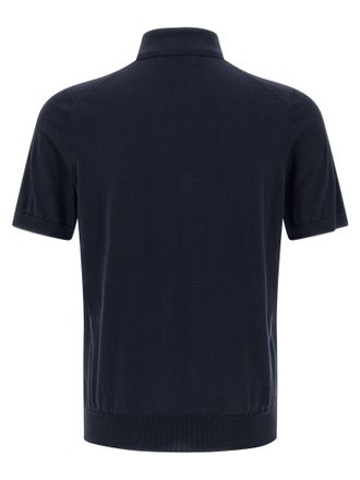 Brunello Cucinelli Logo-Embroidered Cotton Knit Polo Shirt - Navy