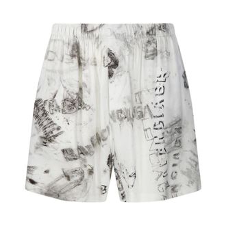 Balenciaga Korte Broeken, Heren, Grijs, L, Nylon, Printed Shorts