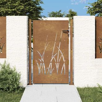 Berkfield Home Garden Gate 105x130 cm Corten Steel Grass Design in Brown