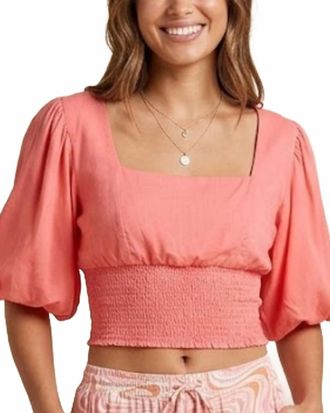 Skemo Watermelon Puff Sleeve Top In Coral