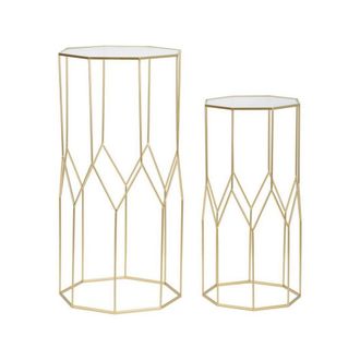 Dmora Dmora - Mesa De Caf&eacute; Bibbiena, Mesa De Centro Baja, Revistero Para Sof&aacute;, Estante De La Sala De Estar, Oro, 50x46 H100 Cm