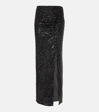 Self Portrait Sequined ruched maxi skirt