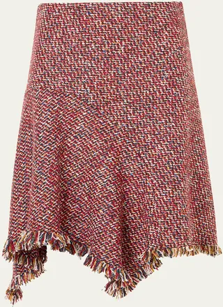 Akris Fringed Wool-Blend Tweed Asymmetric Skirt