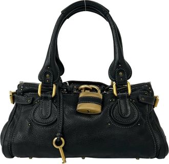 Chlo&eacute; Black Leather Boston Bag Handbag Tote Bag (Pre-Owned)