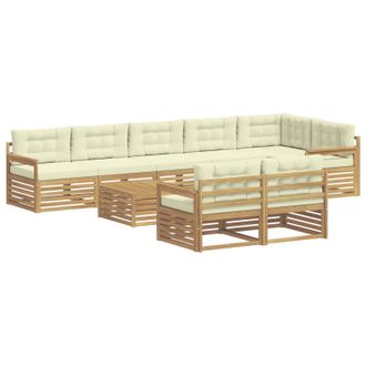 vidaXL Conjunto De Sof&aacute;s De Exterior 9 Pcs Blanco Y Crema Poli&eacute;ster Vidaxl