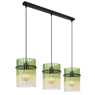 Netlighting Gorley Bar Pendant Ceiling Light Matt Black Green Glass Shade 3x E27