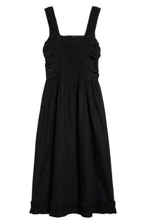 Ganni Smock Bodice Organic Cotton Poplin Sundress in Black at Nordstrom Rack, Size 16 Us / 46 Eu