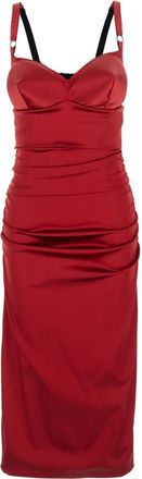 Dolce & Gabbana Red Sweet Heart Neck Midi Dress