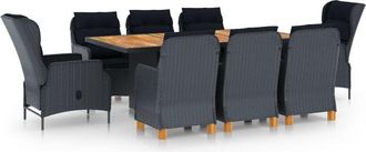 vidaXL Set Comedor Jard&iacute;n 9 Piezas Cojines Rat&aacute;n Sint&eacute;tico Gris Oscuro Vidaxl