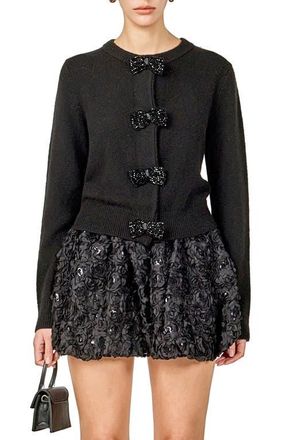 endless rose Rhinestone Bow Cardigan in Black at Nordstrom, Size X-Small