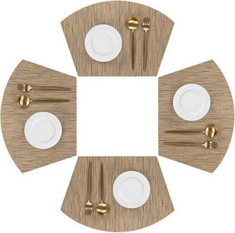 No Brand Manteles Individuales Tejidos En Forma De Abanico (4 Piezas) Para Mesas Redondas De Comedor, Color Marr&oacute;n Claro