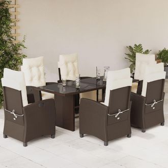 vidaXL Set Comedor De Jard&iacute;n 7 Pzas Con Cojines Rat&aacute;n Sint&eacute;tico Marr&oacute;n Vidaxl