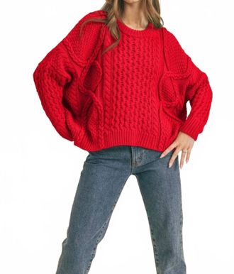 Merci Christy Ribbed Crew Sweater In Red