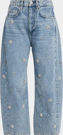 Rag & Bone Charlie Ankle-Length Embellished Barrel Jeans