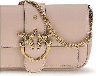 Pinko Womens Leather Shoulder Bag Love One Cameo Pink Pink-Antique Gold Calf Pink/antique