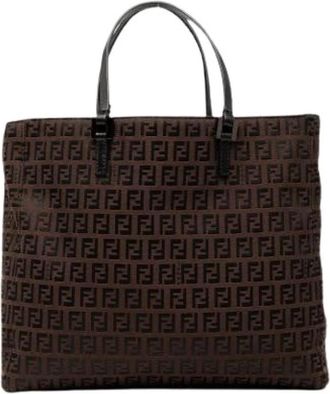 Fendi Pre-owned Canvas Tote Bag - Dames - Vintage Shopper - Bruin - ONE Size - Leer - Vintage