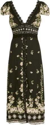 Alice & Olivia Rose floral-print crepe midi dress - women - Viscose/Recycled Polyester/Elastane - 10 - Black