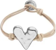 UNOde50 Camel Leather Bracelet with Sterling Silver-Plated Heart Detail at Nordstrom, Size Medium