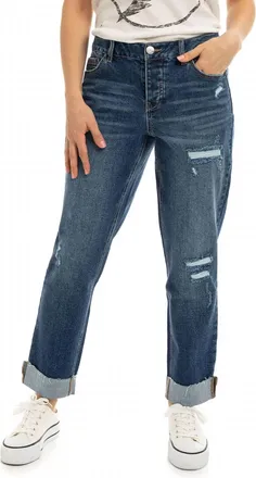 1822 Denim Addy Mid Rise Cuffed Girlfriend Jeans In Blue