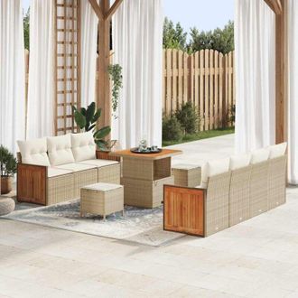 vidaXL Vidaxl - Conjunto De Sof&aacute; De Jard&iacute;n 10 Pcs Beige, Crema 80 X 80 X 71 Cm
