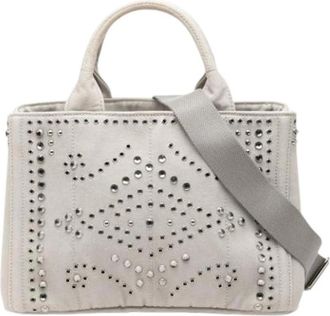 Prada Pre-owned Studded Denim Satchel - Dames - Vintage Handtas - Grijs - ONE Size - Denim - Vintage