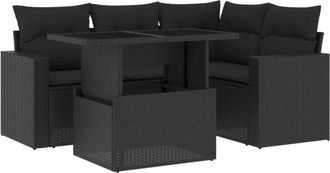 vidaXL Set De Muebles De Jard&iacute;n 5 Pzas Y Cojines Rat&aacute;n Sint&eacute;tico Negro Vidaxl