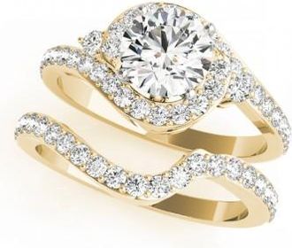 Allurez Halo Swirl Diamond Accented Bridal Set 14k Yellow Gold (1.79ct)