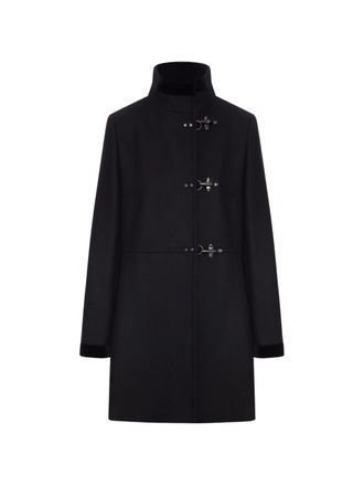 Fay Black Wool High-Neck Toggle Coat