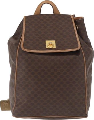Celine Vintage Macadam Backpack Canvas And Leather Brown Canvas Backpack Bag (Pre-Owned)