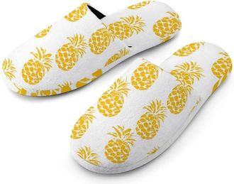 Generic Yellow Pineapple Ananas Silhouette Warm Mens Slippers Slip On Soft Fleece House Shoes Winter Indoor Outdoor