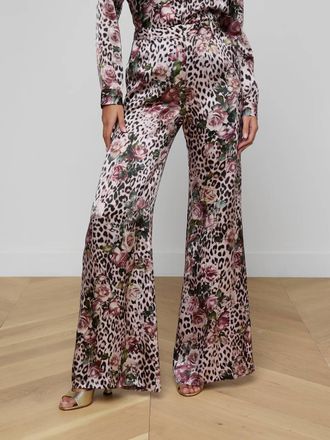 L'agence Pilar Silk Wide-Leg Pants In Rose Cheetah