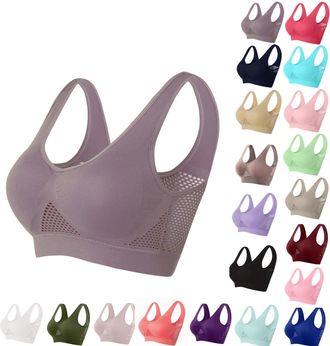 Generic Womens Sports Bras Plain Hollow Out Wide Shoulder Straps Elastic Wireless Removable Pads Support Running Gym Yoga High Impact Anti-Sagging Breasts for