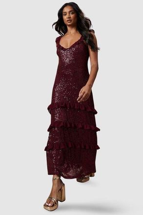 Oasis Occasion Sequin Ruffle Midaxi Dress in Berry at Nordstrom, Size 10